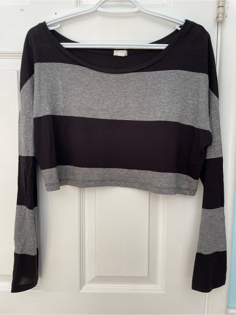 Garage Black & Gray Striped Cropped Long-Sleeve Top
